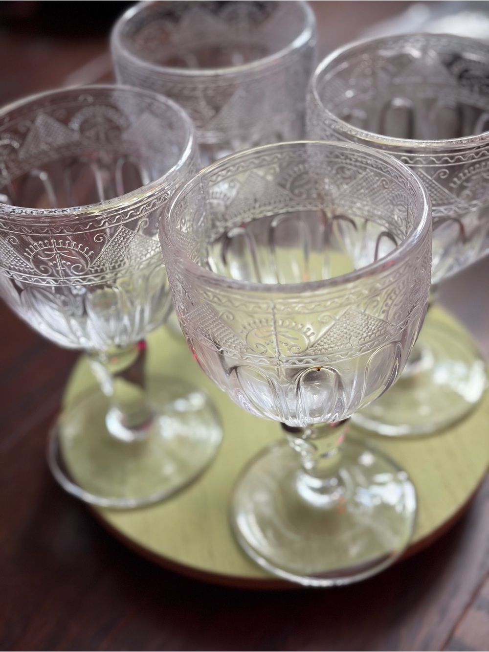 Ralph Lauren Emma Clear Etched Goblet Glasses - Set of 4
